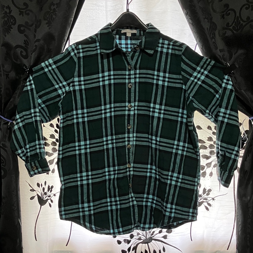 Women's Button Down Plaid Shirt in Teal Blue